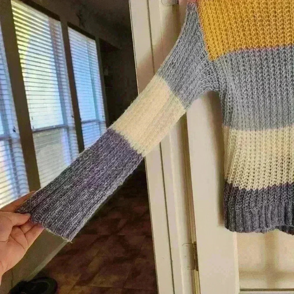 American Eagle Women's Knit Chunky Multicolored Striped Wool Fall Sweater Large - Picture 7 of 11